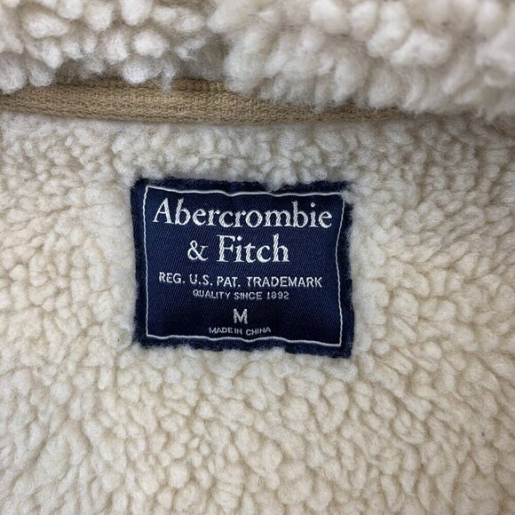 Vtg Abercrombie & Fitch Mens Sherpa Hoodie Medium Red Buffalo Check Full Zip Y2K - Picture 4 of 8